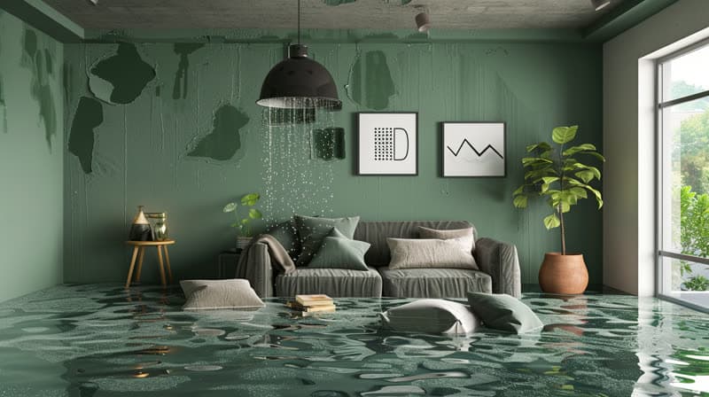 Water damage to a domestic ceiling following a burst pipe